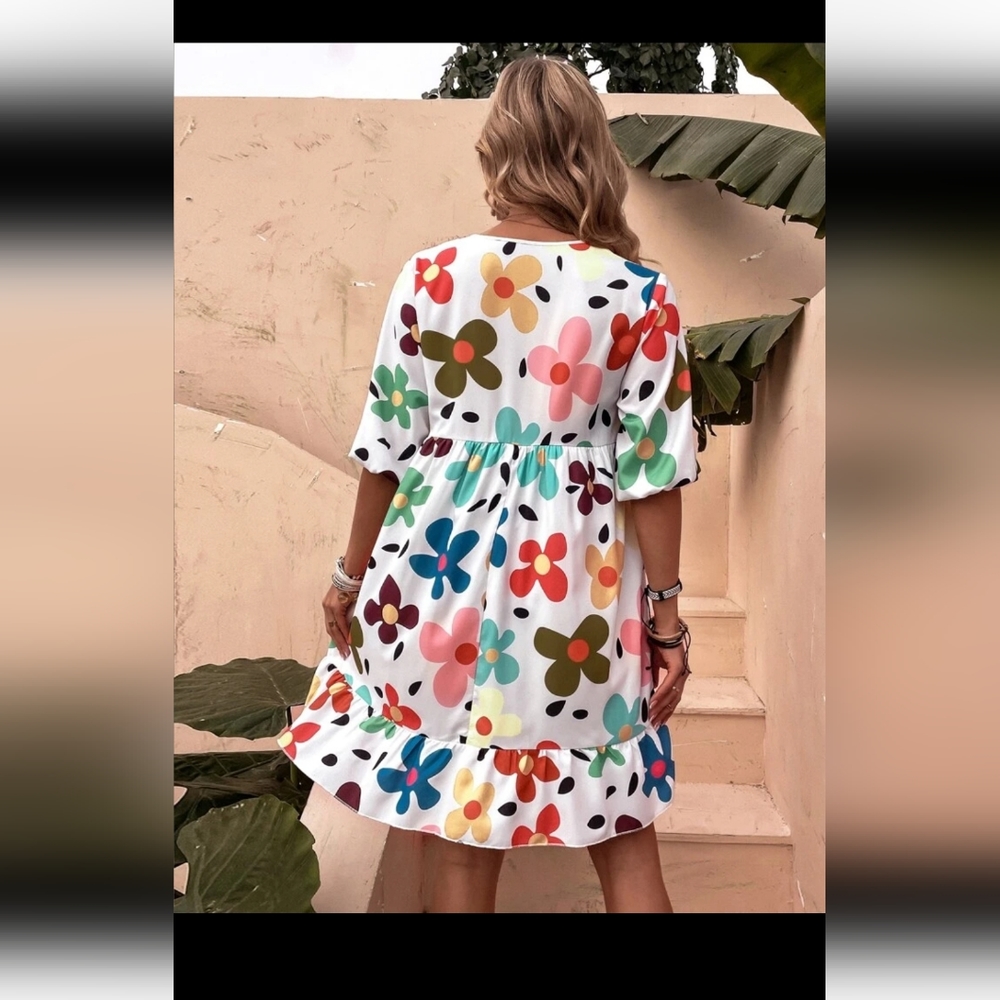 Floral Smock Dress size 8/10 - Picture 2 of 2